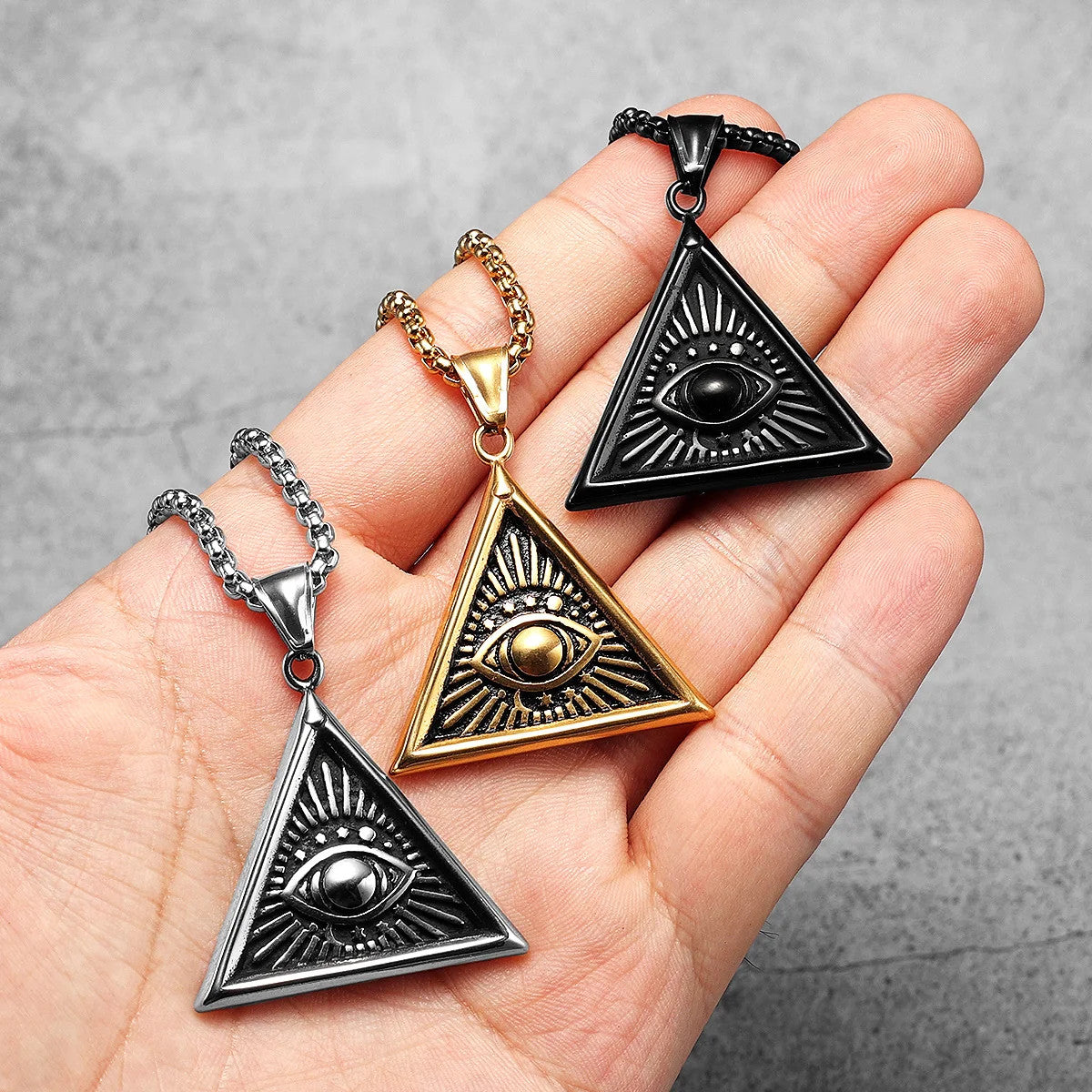 Masonic | 14k Gold Over Solid Stainless Steel Illuminati Eye Amulet Street Wear Pendant