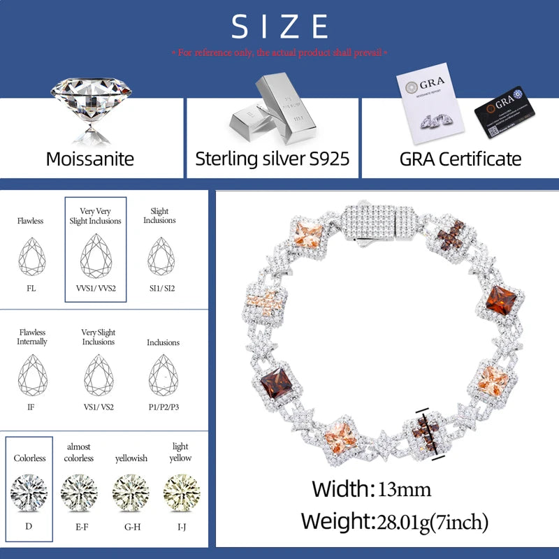 Lucky Charms | VVS Moissanite Diamond 925 Sterling Silver Hip Hop Cross Link Bracelet