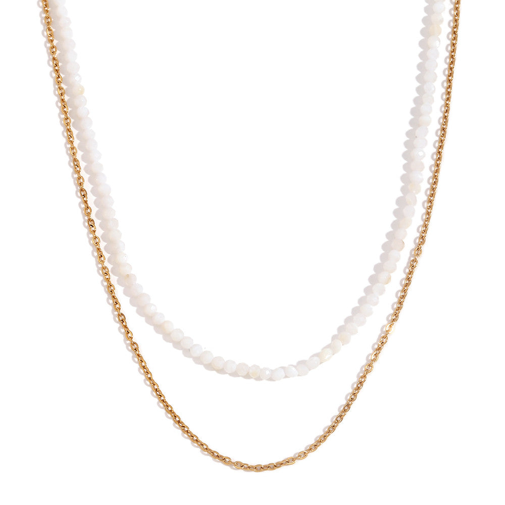 18k Gold Tarnish Free Amazonite O-Shaped Double Layer Stainless Steel Necklace