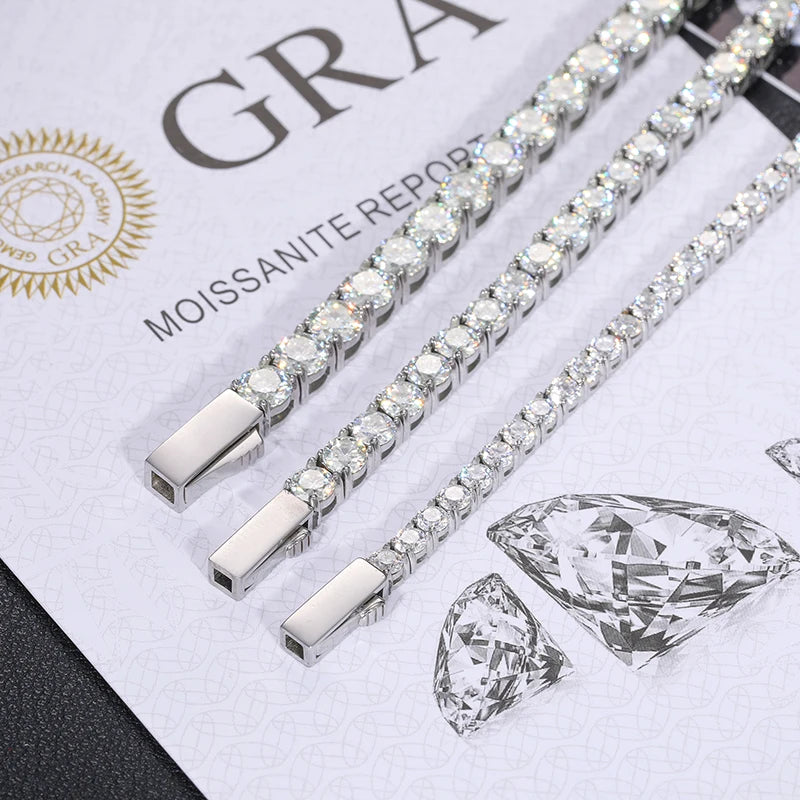 Solid 316L Stainless Steel D VVS1 Moissanite No Fading Tennis Chain and Bracelet