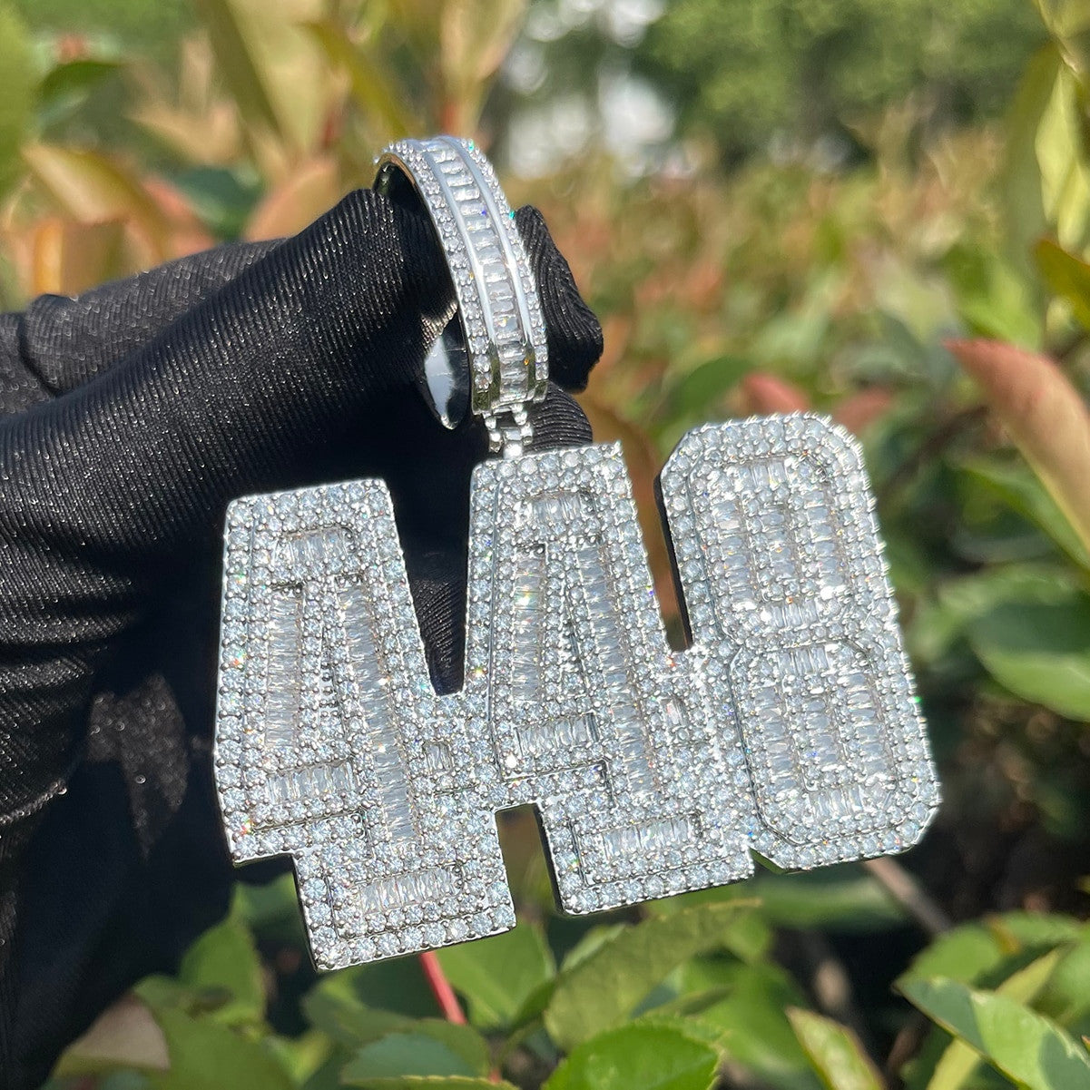 Mens Iced Bling Out Baguette 448 Number 24k Gold Plated Hip Hop Pendant