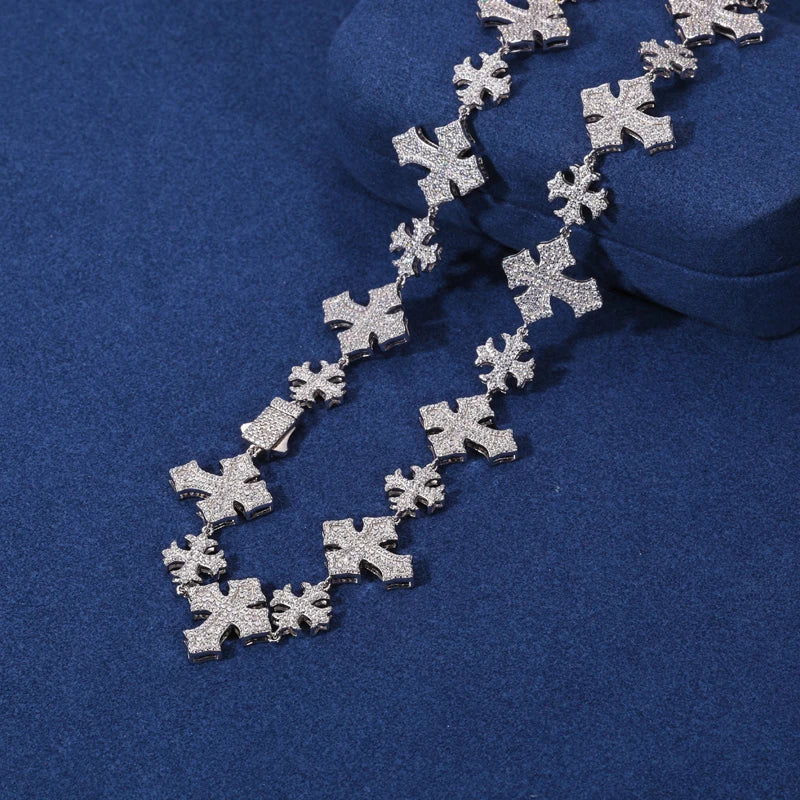 Crossed Link | Solid 925 Sterling Silver Moissanite Diamond Cross Link Hip Hop Chain