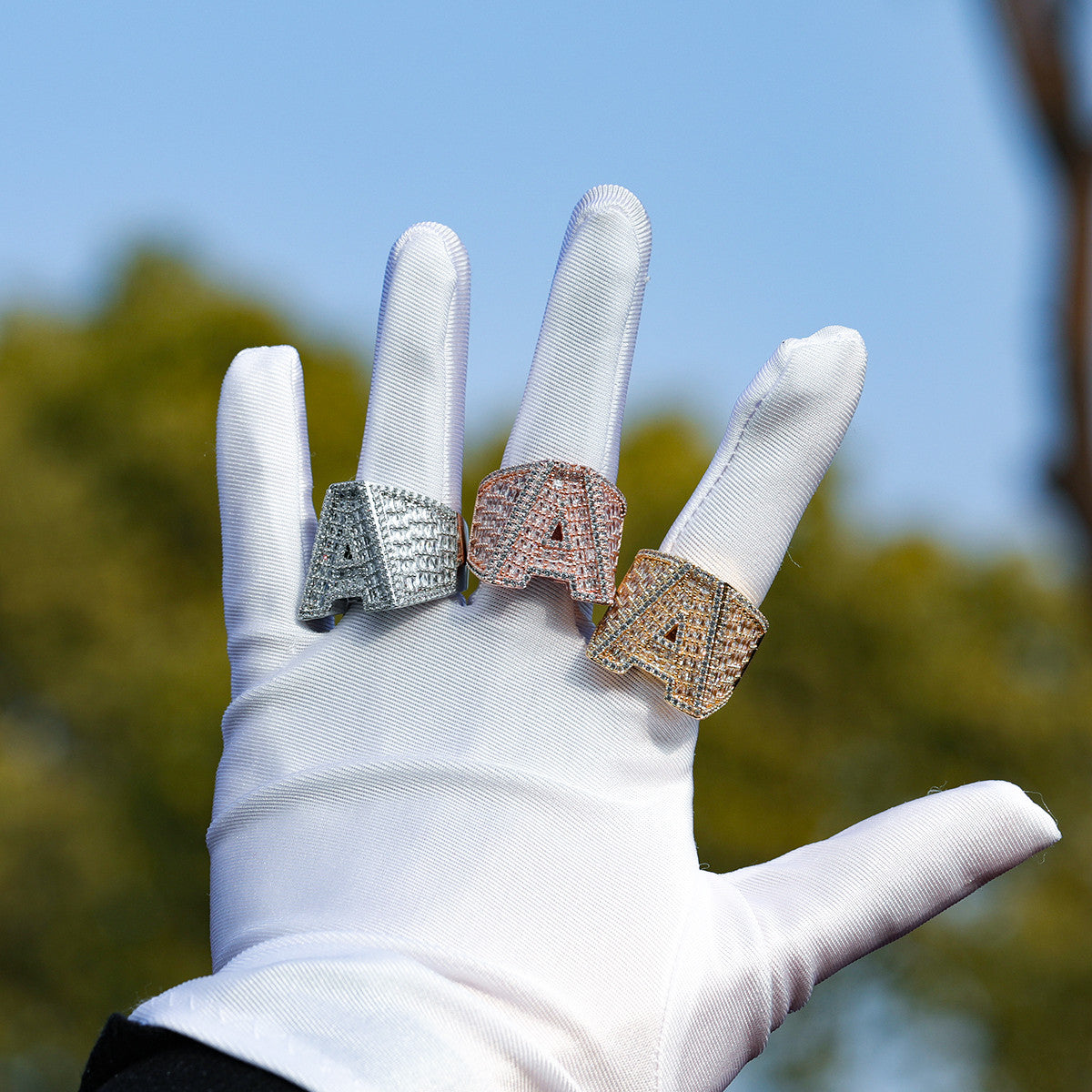 Flooded Ice Rose Gold Silver 24k Hip Hop Custom Initial Baguette Rings