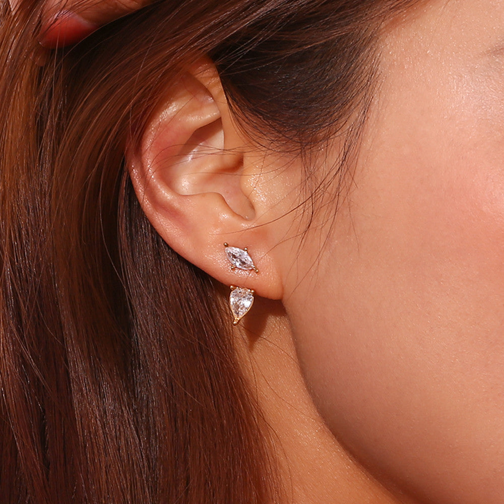 Oval Teardrop 18k Gold Zircon Stone Water Resistant Stainless Steel Bling Earrings