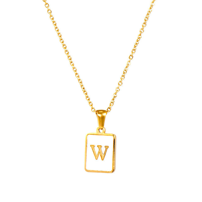 18k Gold Over Stainless Steel Mother of Pearl Shell Tarnish Free Initial Necklace