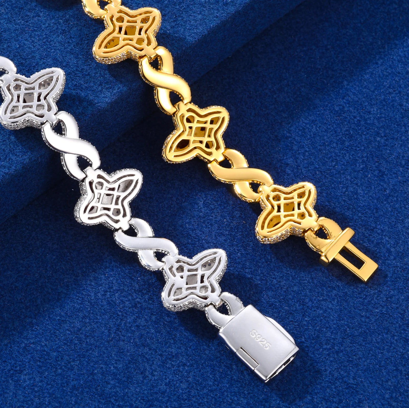 Clover Star | 925 Sterling Silver Moissanite Diamond  Iced Clover Star Infinity Bracelet