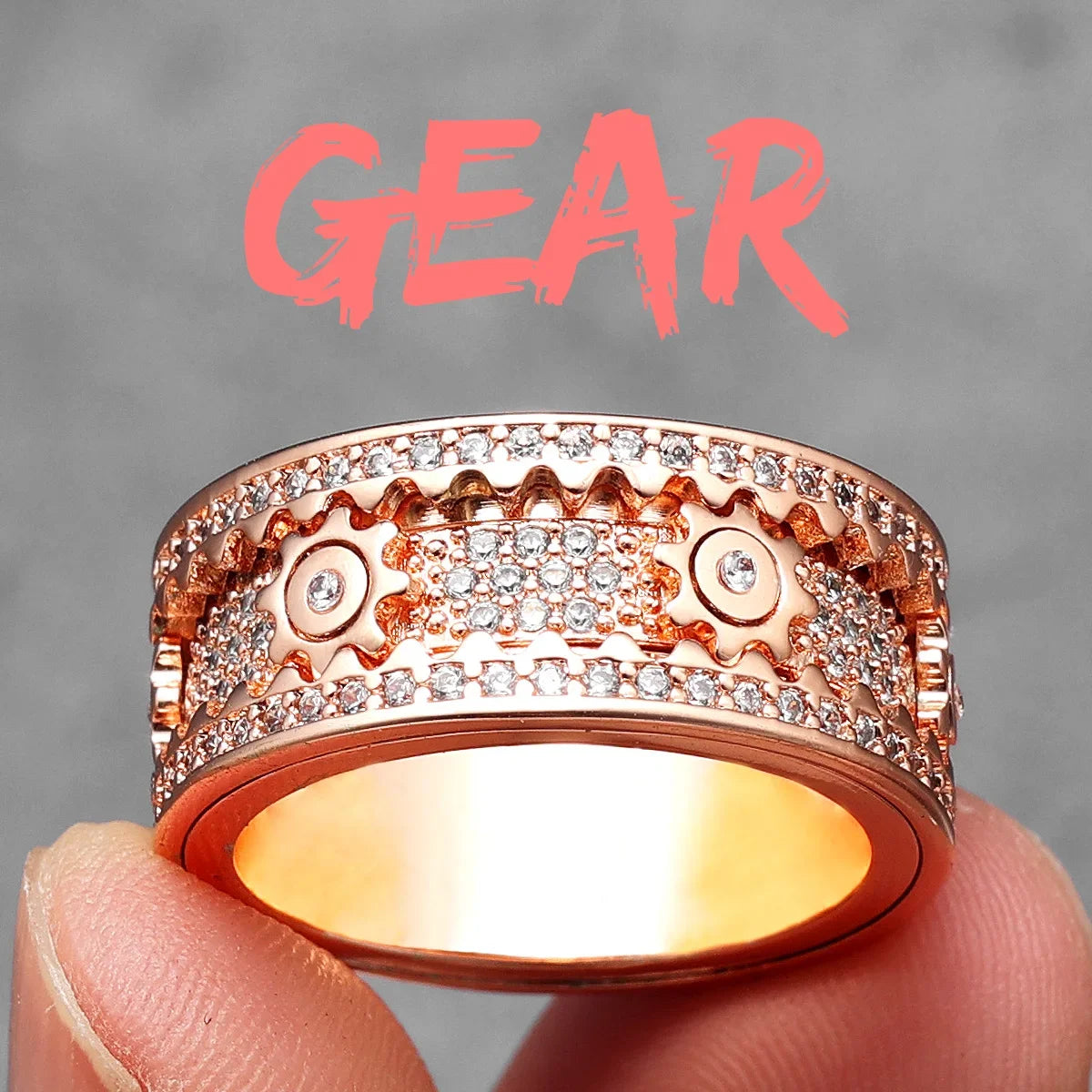 Rotating Gems | Iced Blinged Out Spinning Gears Gemstone No Fade Stainless Steel Rings