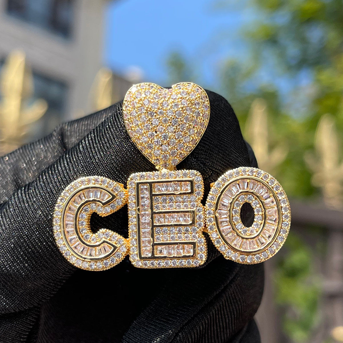 Heart Spark | Small Baguette Iced VVS Diamond CZ Custom Made Letter Neckalce