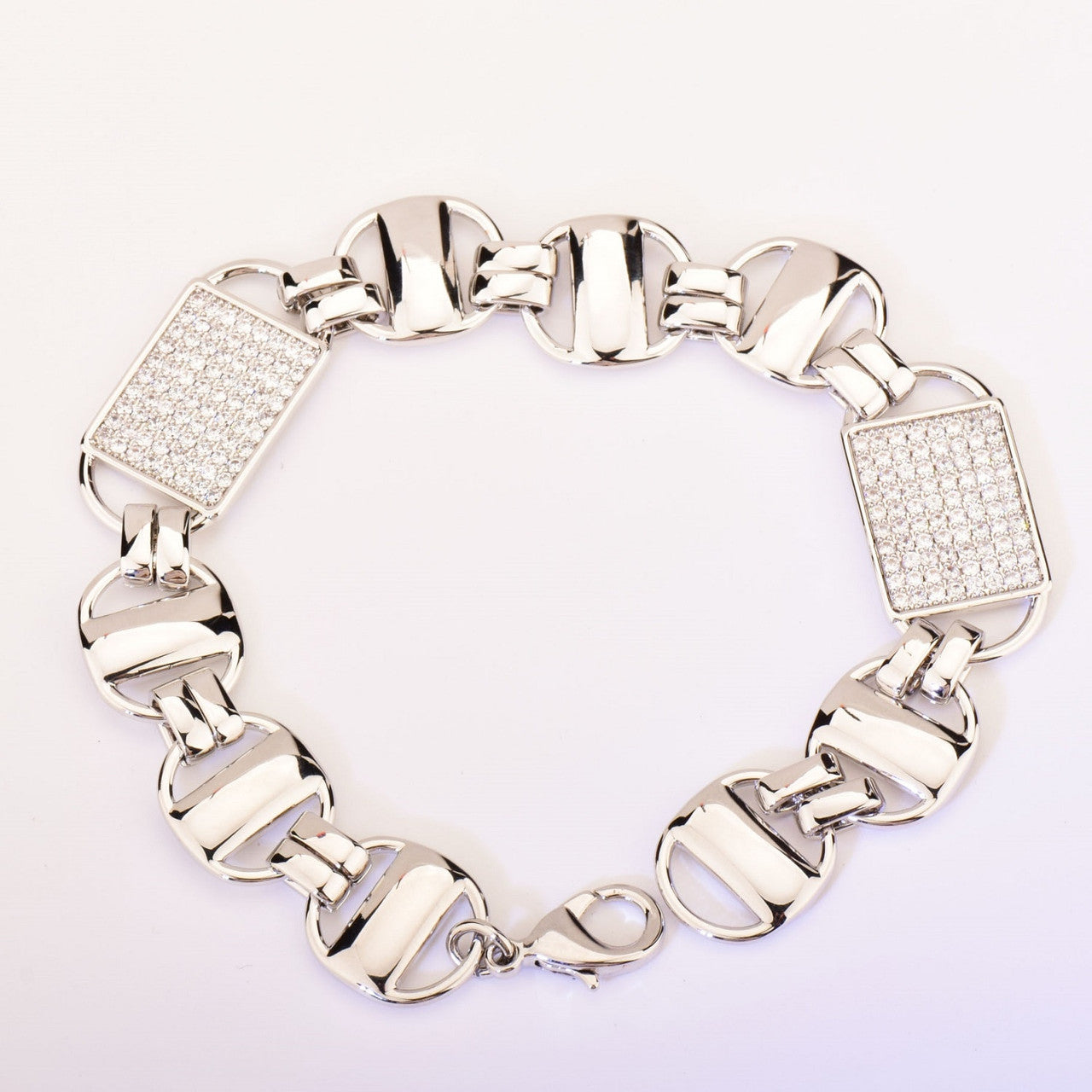 Mens Flooded Ice 14mm Square Cluster Stone Cuban Style Chain Link Bracelets
