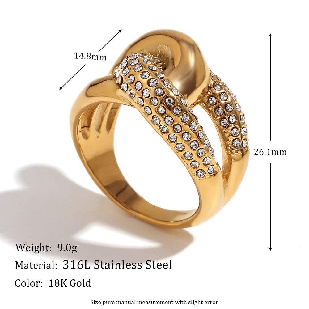 Women's 18k Gold Waterproof Double Layered Three Flower Round Cross Ring