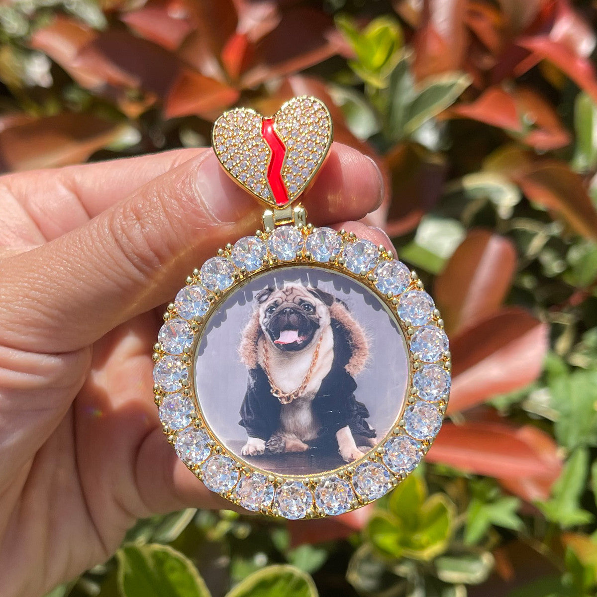 Heart's Desire | 4 Prong Set Cluster Stone Broken Heart Custom Photo Pendant