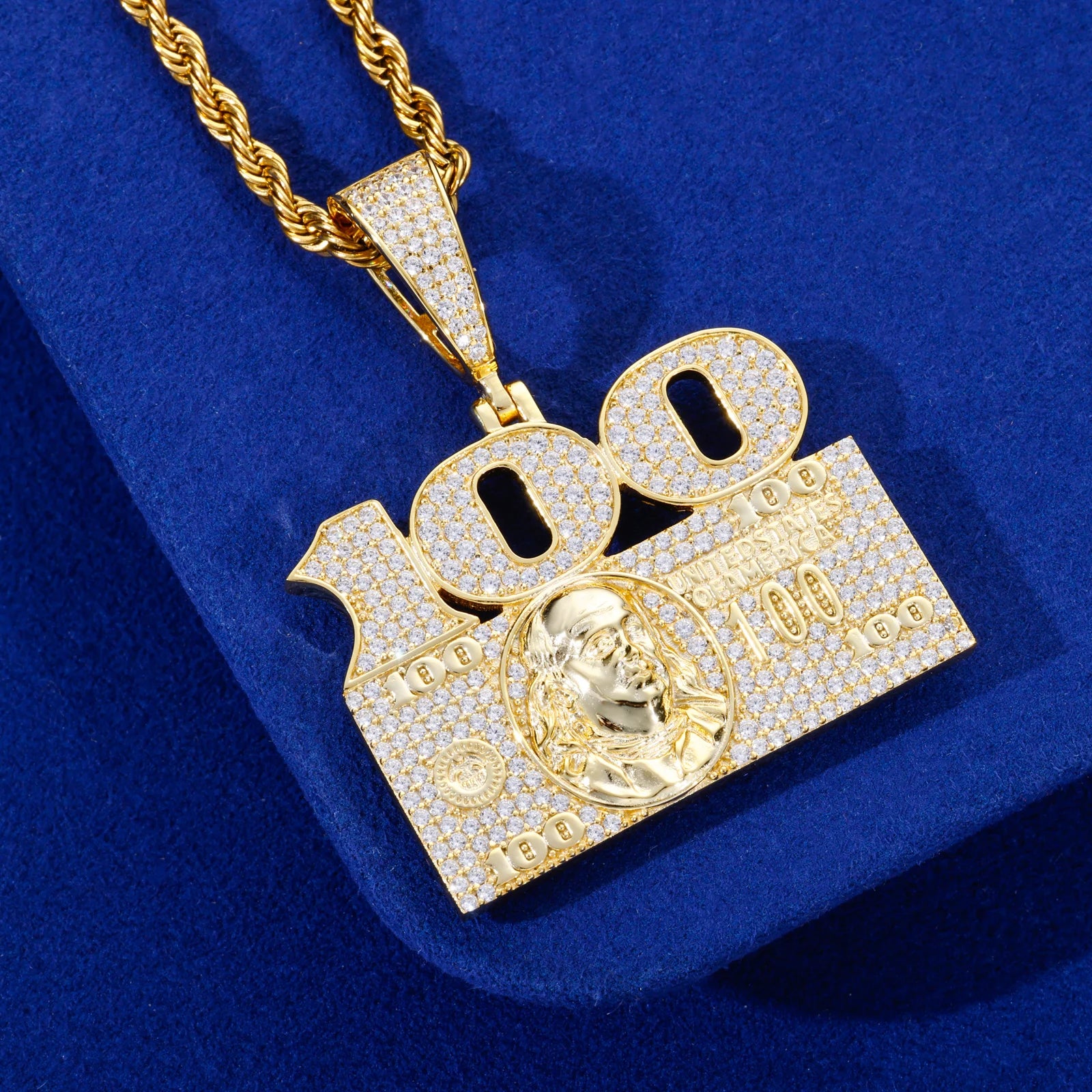 Keep It 100 | Iced Blinged Out Moissanite Diamond  925 Sterling Silver 100 Dollar Pendant