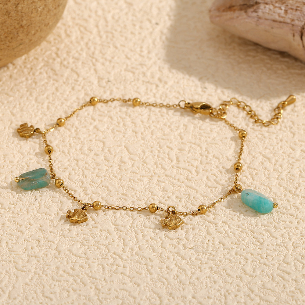 18k Gold Waterproof Cute Clown Fish Natural Amazonite Stone Anklets Ankle Bracelet