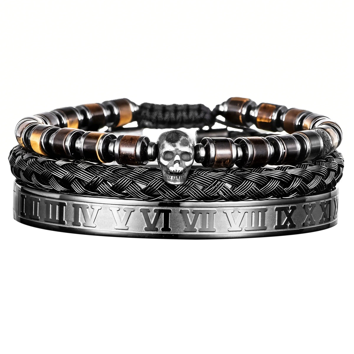 Skull Fire | Luxury 3pcs/set Men's Natural Stone Beads Hip Hop Bracelet Set