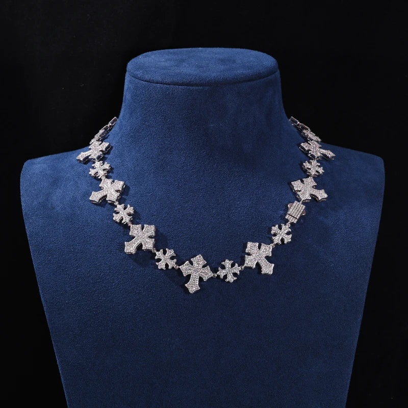 Crossed Link | Solid 925 Sterling Silver Moissanite Diamond Cross Link Hip Hop Chain