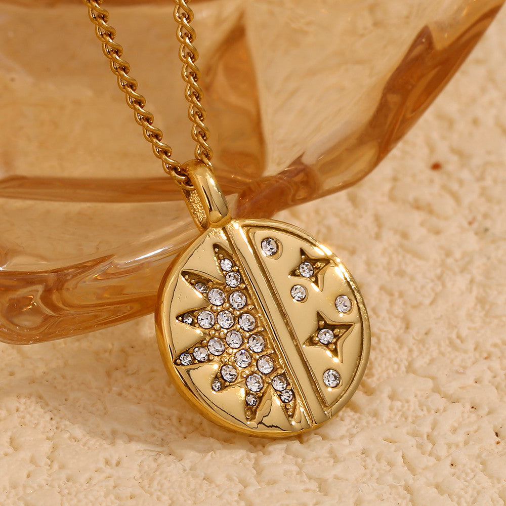 Ladies No Fade 18k Gold Stainless Steel Exquisite Round Zircon Star Pendant Necklace