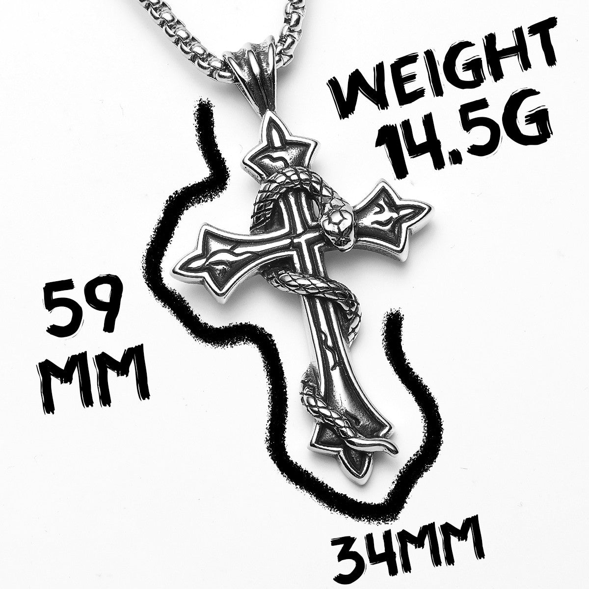 Snake Cross | Solid Stainless Steel Good and Evil Men's Cross Pendant