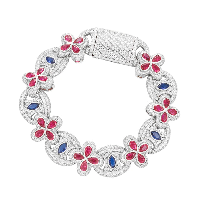 Good Triumphs Evil | Moissanite Diamond 925 Silver Iced Blinged Out Clover Link Bracelet