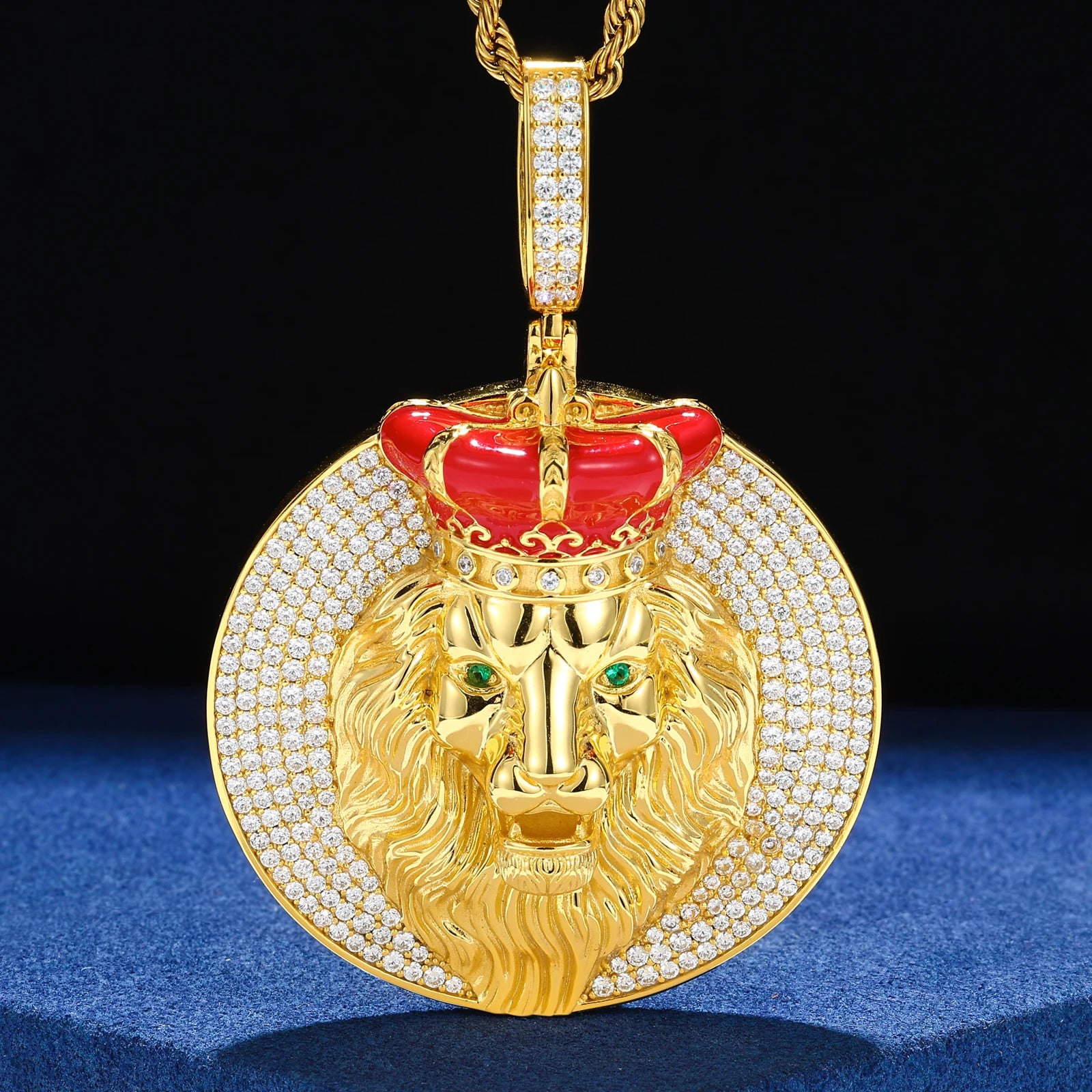 True King | Solid 925 Silver Moissanite Diamond Iced Blinged Out King Lion Pendant