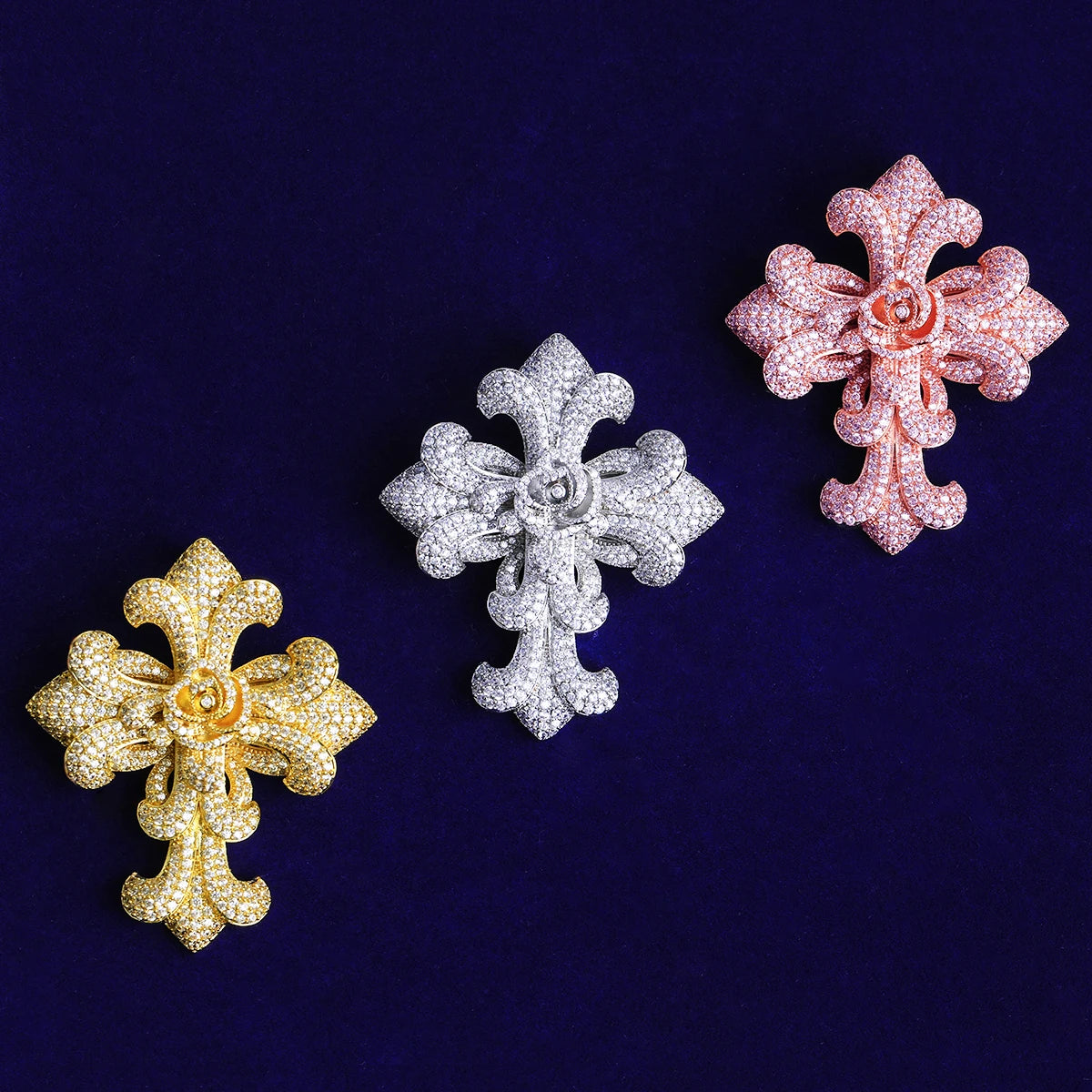 Cross Of Saints | VVS Diamond CZ Fleur-de-lis Cross Iced Blinged Out Pendant