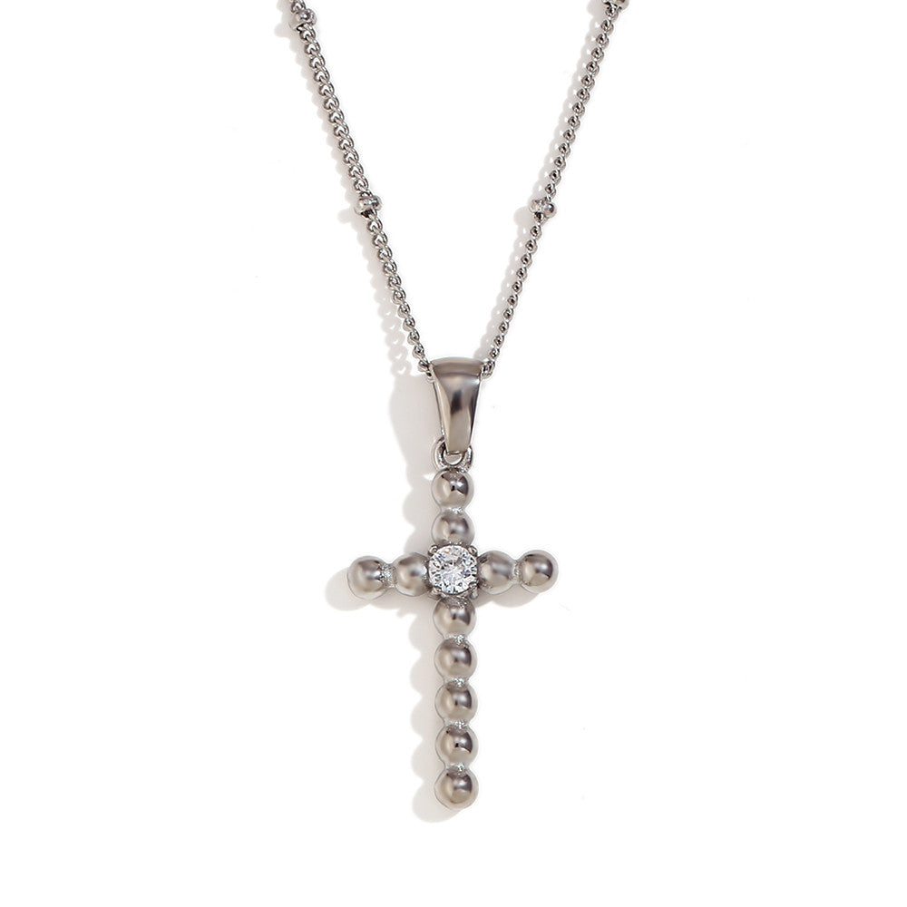 Ladies 18k Gold Silver Waterproof Tarnish Free Centerstone CZ Cross Pendant Necklace