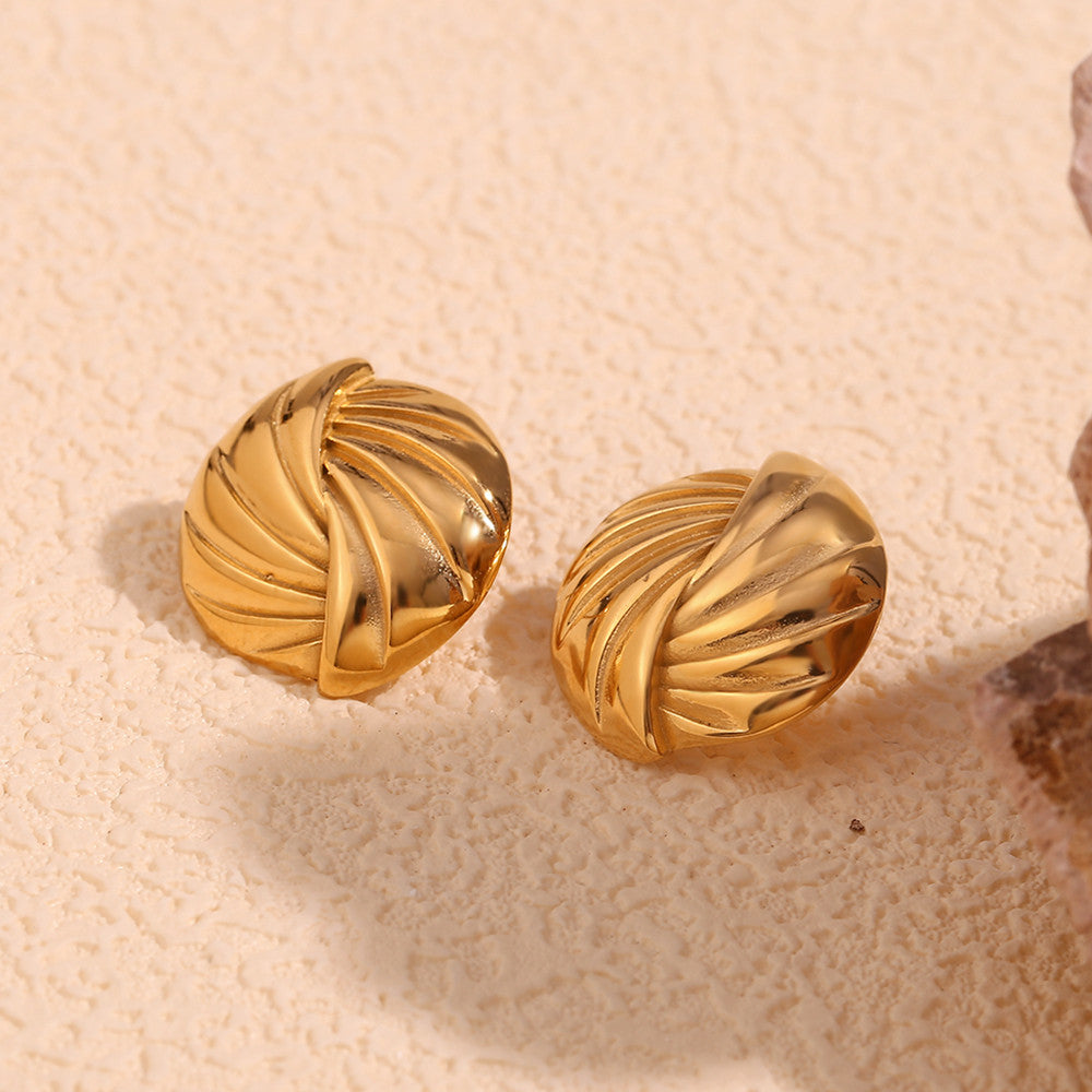 18k Gold Braided Circle Sea Shell Tarnish Free Stainless Steel Waterproof Earrings