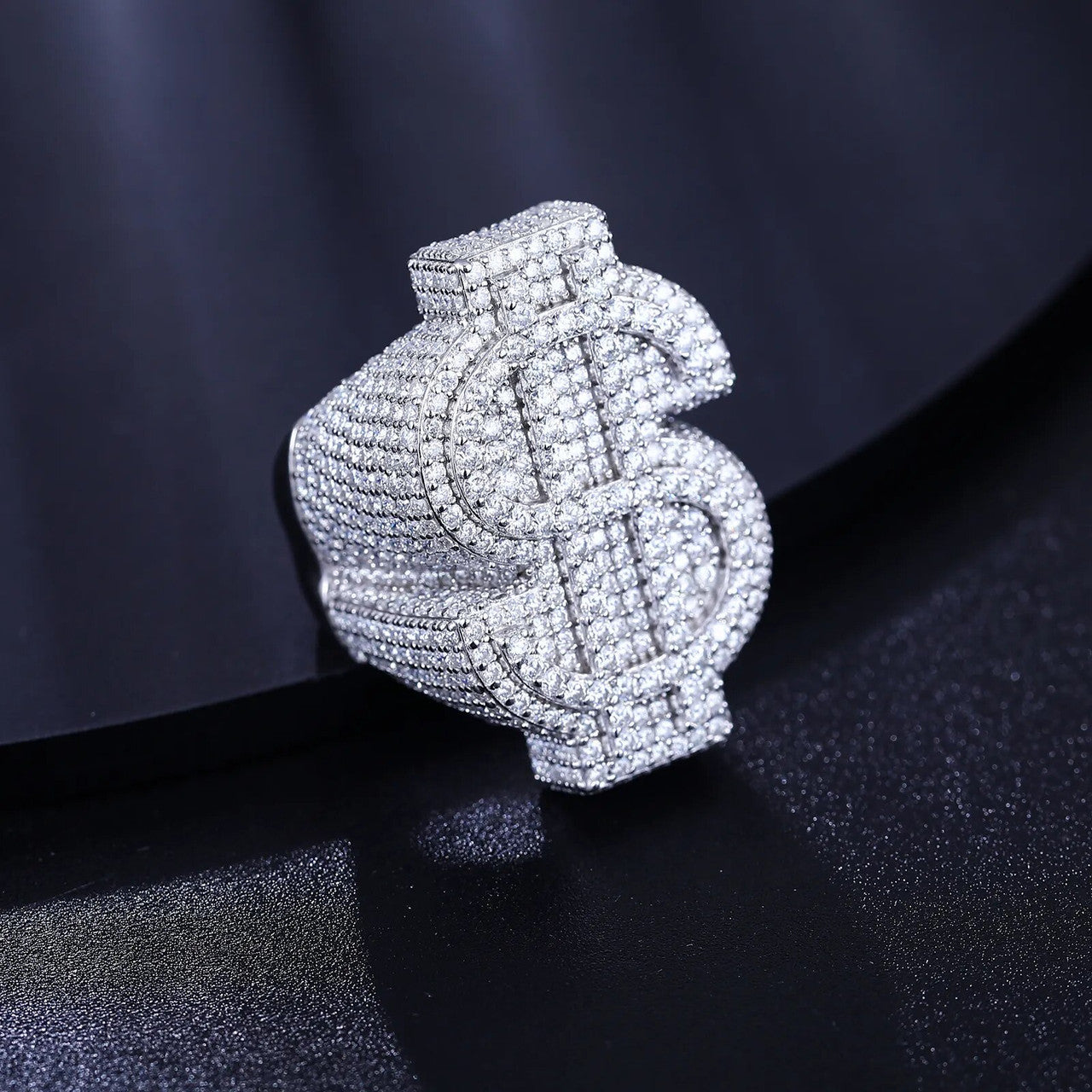 Genuine VVS Diamond Cash Money Dollar Sign Solid Sterling Silver Hip Hop Rings