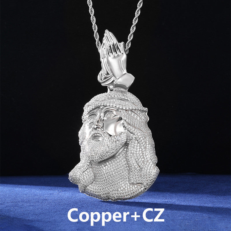 Child Of the King | Solid Sterling  Moissanite Diamond Prayer Hands Jesus Piece Chain