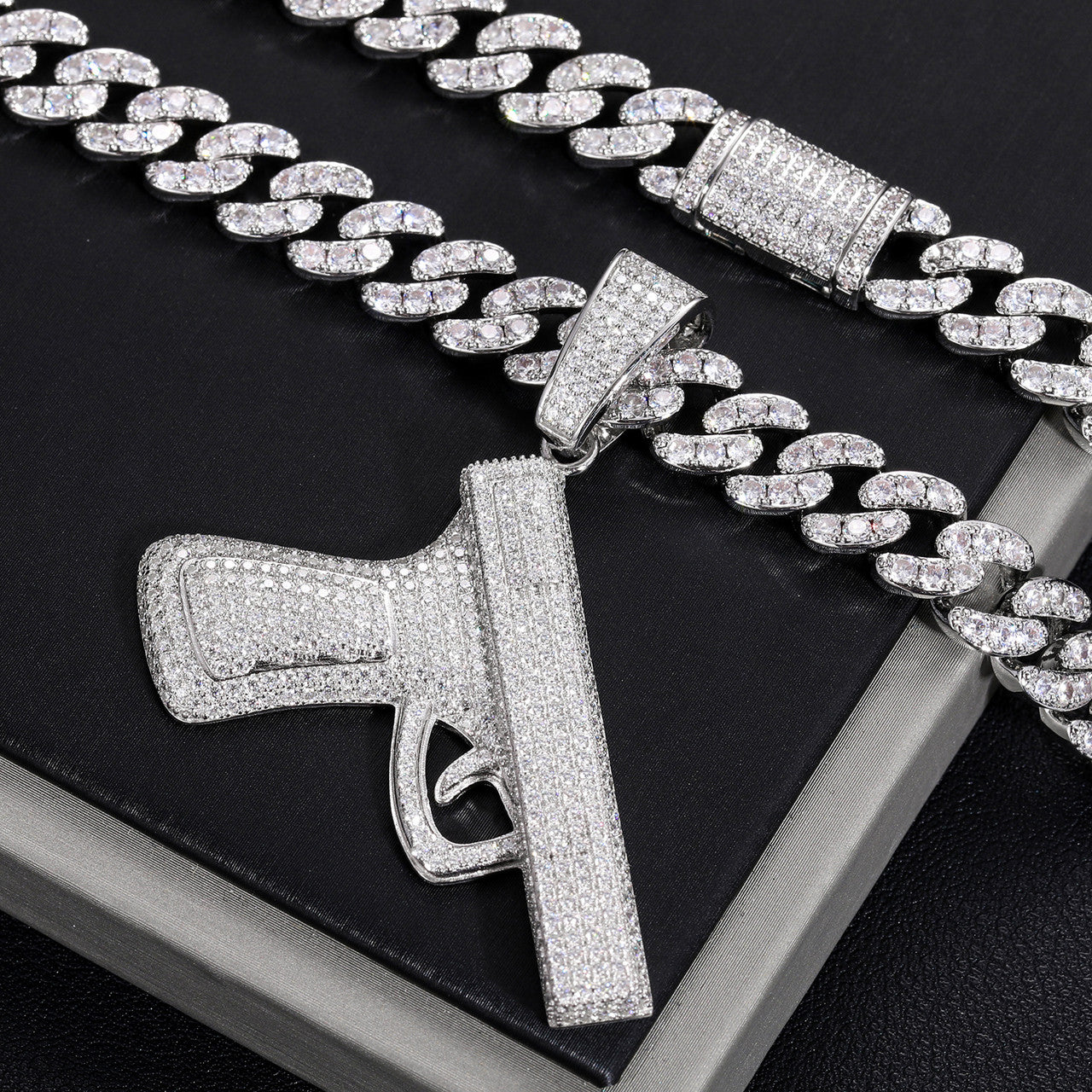 Mens Street Wear VVS Lab Diamond 925 Sterling Silver Pistol Gun Hip Hop Pendant