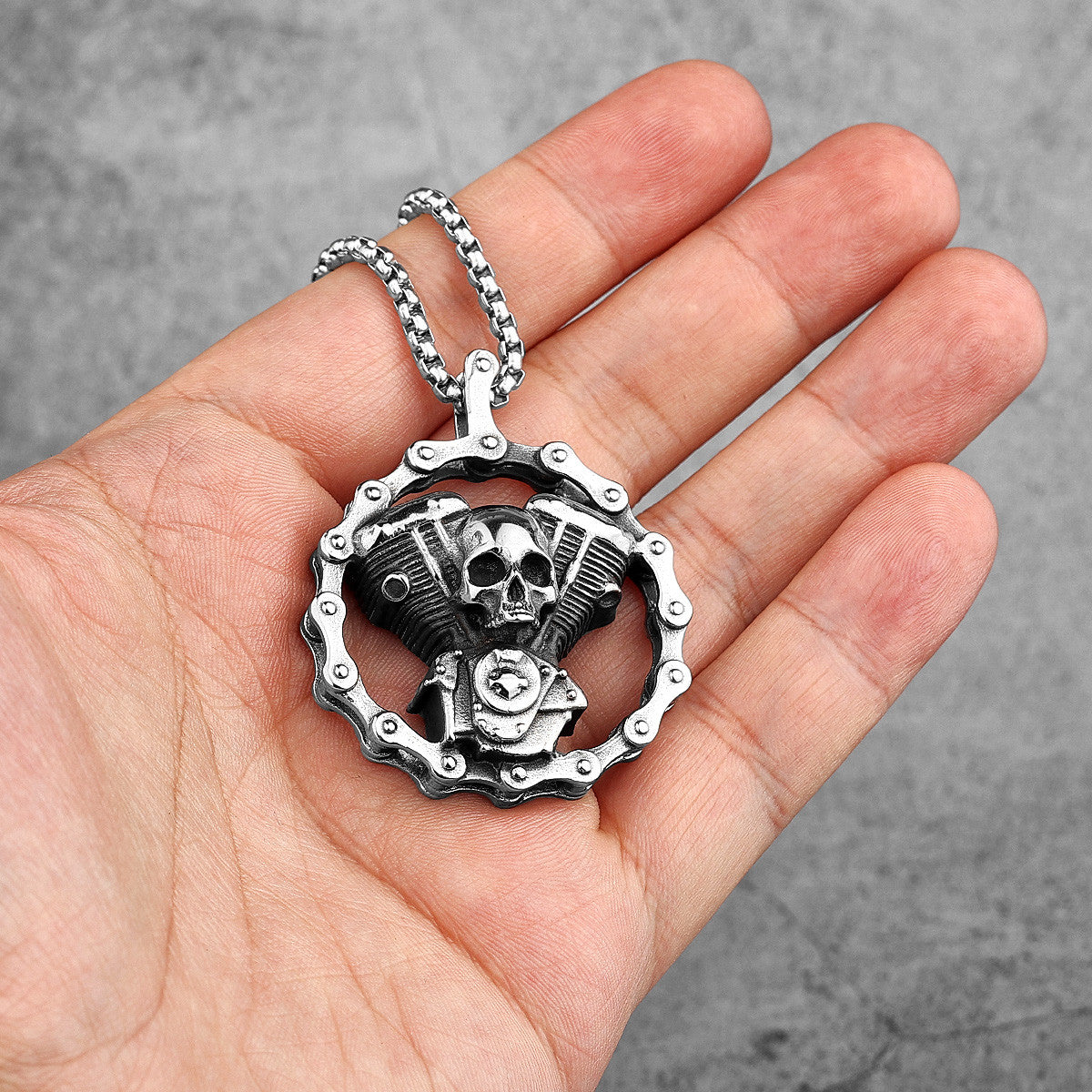 Skull Power | 316L No Fade Stainless Steel Engine Skull Street Style Hip Hop Pendant