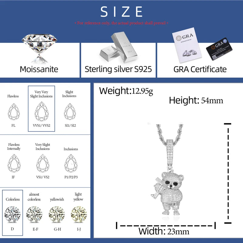 Chopper Style | Moissanite Diamond 925 Sterling Silver Stylish Ak47 Tufti The Bear Pendant