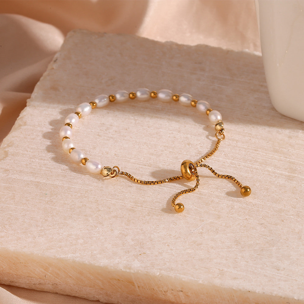 18k Gold Freshwater Pearls Mixed Adjustable Stainless Steel Water Resistant Bracelet