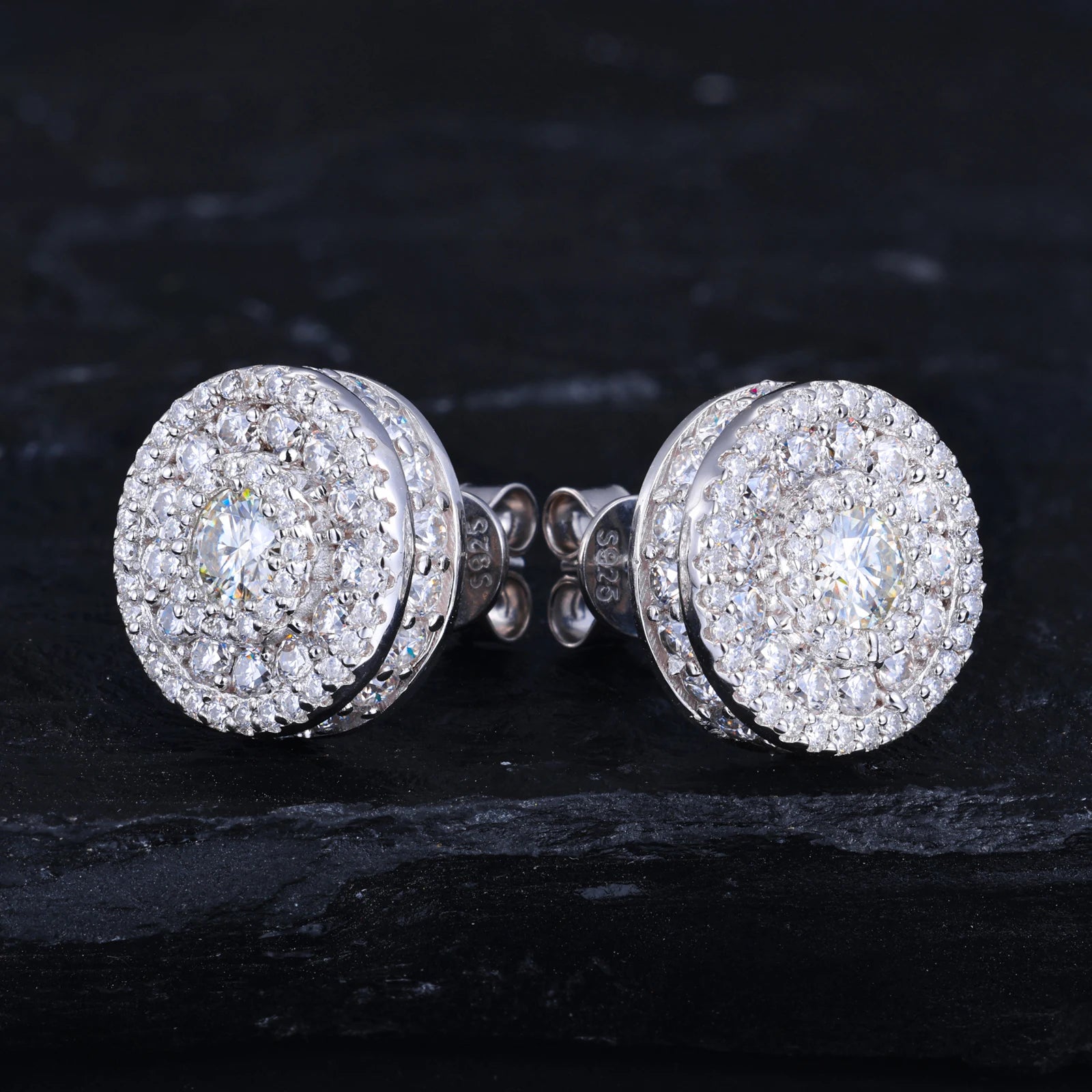 The Halo | Moissanite Diamond 925 Solid Sterling Silver Iced Blinged Out VVS Stud Earrings