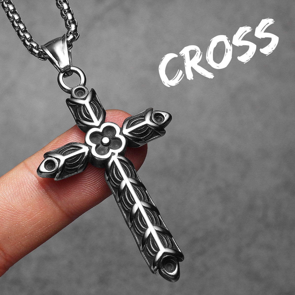 Designer Cross | 316L No Fade Stainless Steel Carved Cross Vintage Spiritual Pendant
