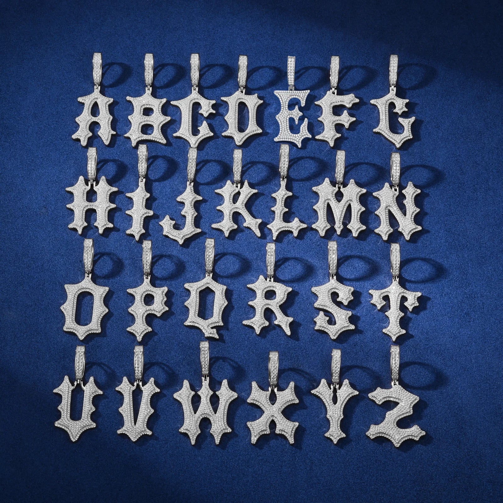 Ancient Text | Solid 925 Sterling Silver Moissanite Diamond Initial Letter Hip Hop Pendants