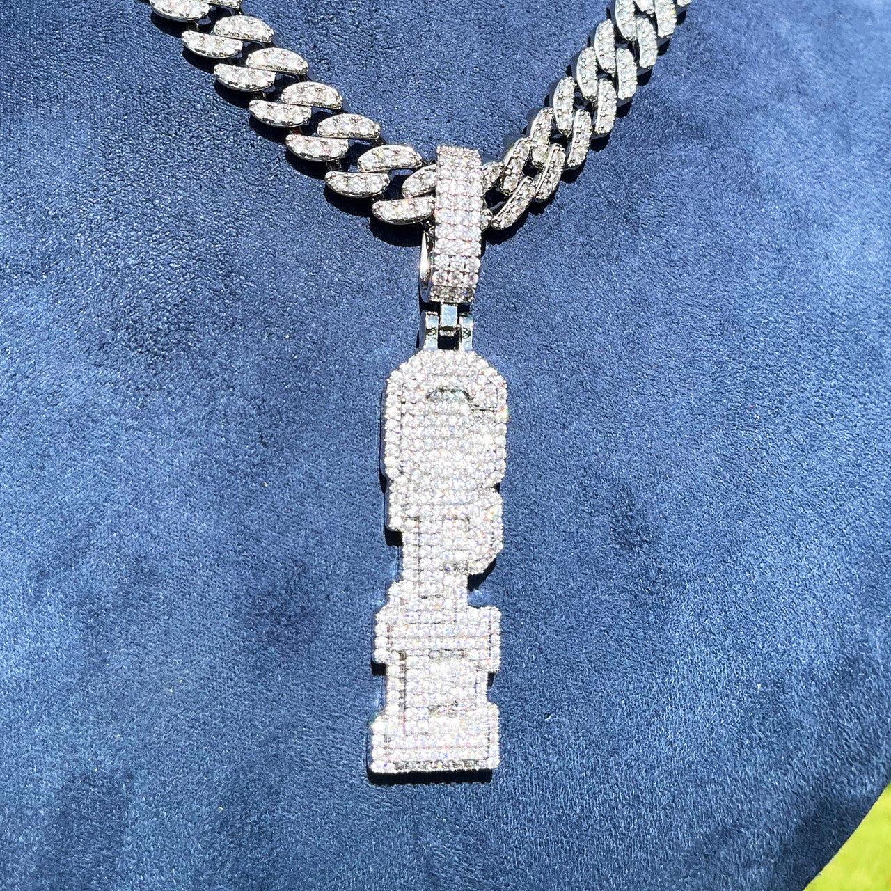 StackedIce | Vertical Cluster Stone Prong Set Custom Nameplate Hip Hop  Pendant