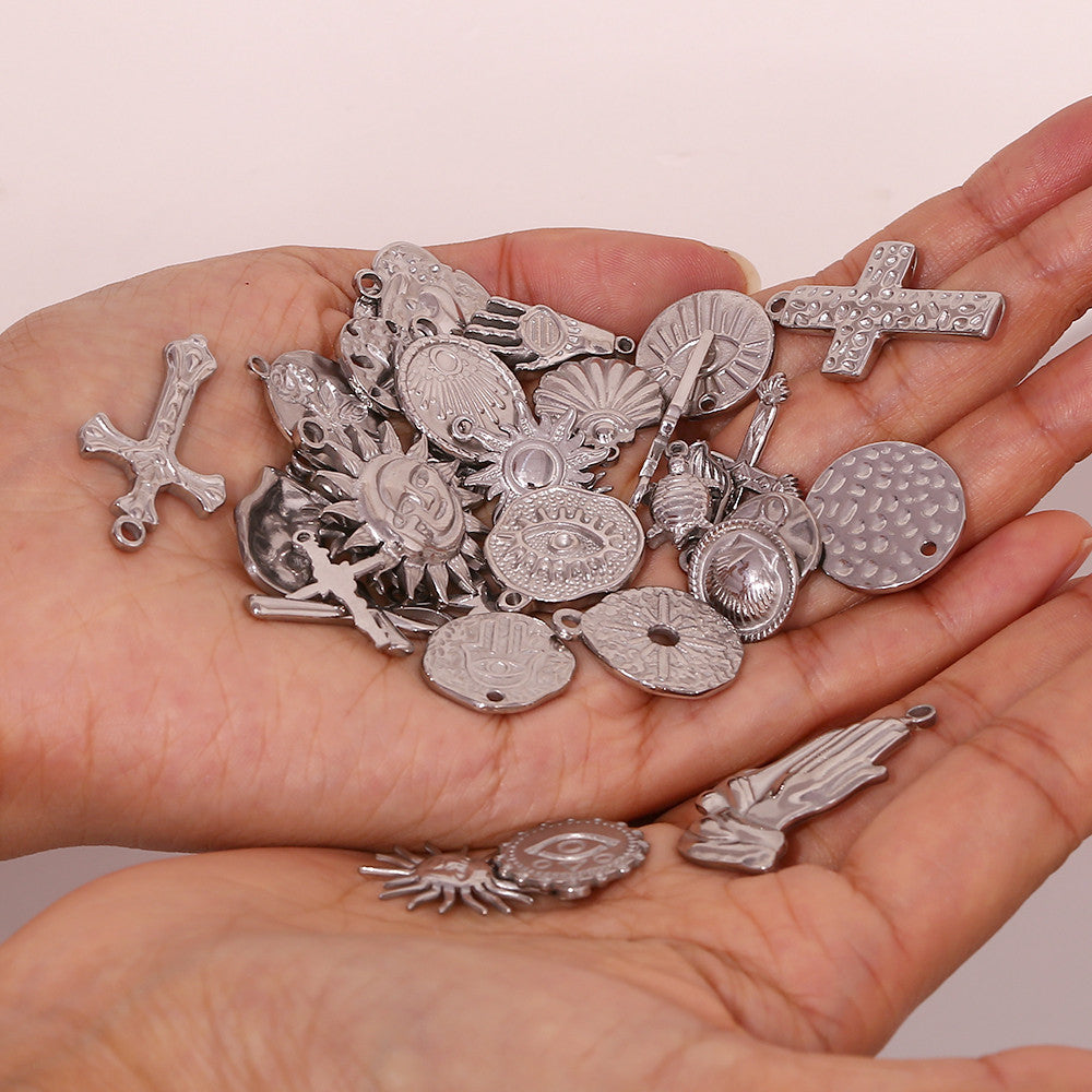 DIY Stainless Steel Waterproof Face Sun Cross Sunflower All seeing Eye Charms Pendants Bracelets