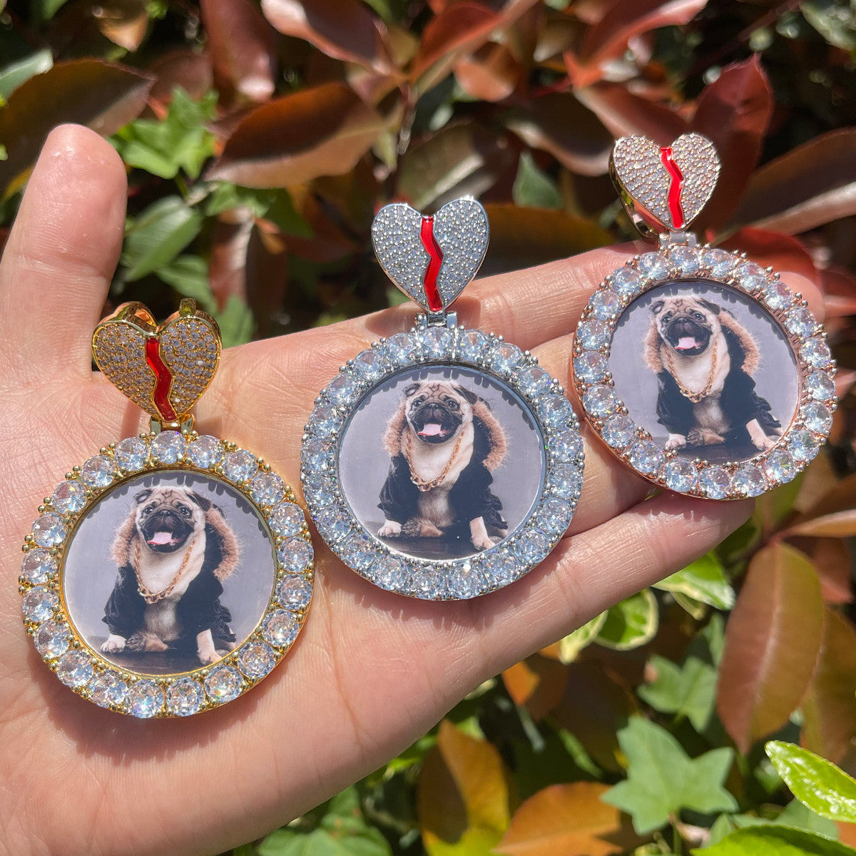 Heart's Desire | 4 Prong Set Cluster Stone Broken Heart Custom Photo Pendant