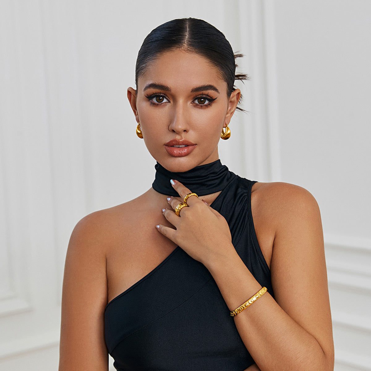 18k Gold Stainless Steel Lacework Basket Matte Golden Hoop Water Proof Earrings