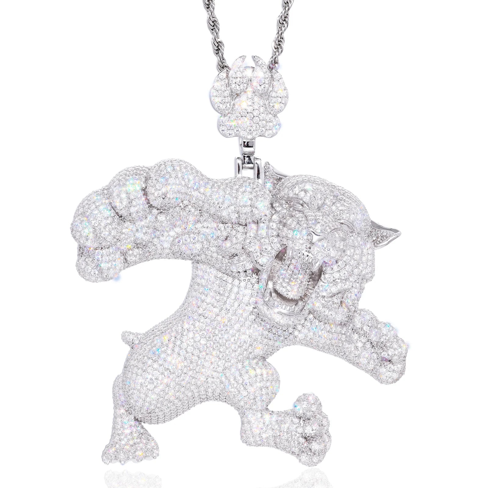 Fighting Tigers | VVS Moissanite Diamond Iced Blinged Out Solid Silver Tiger Pendant