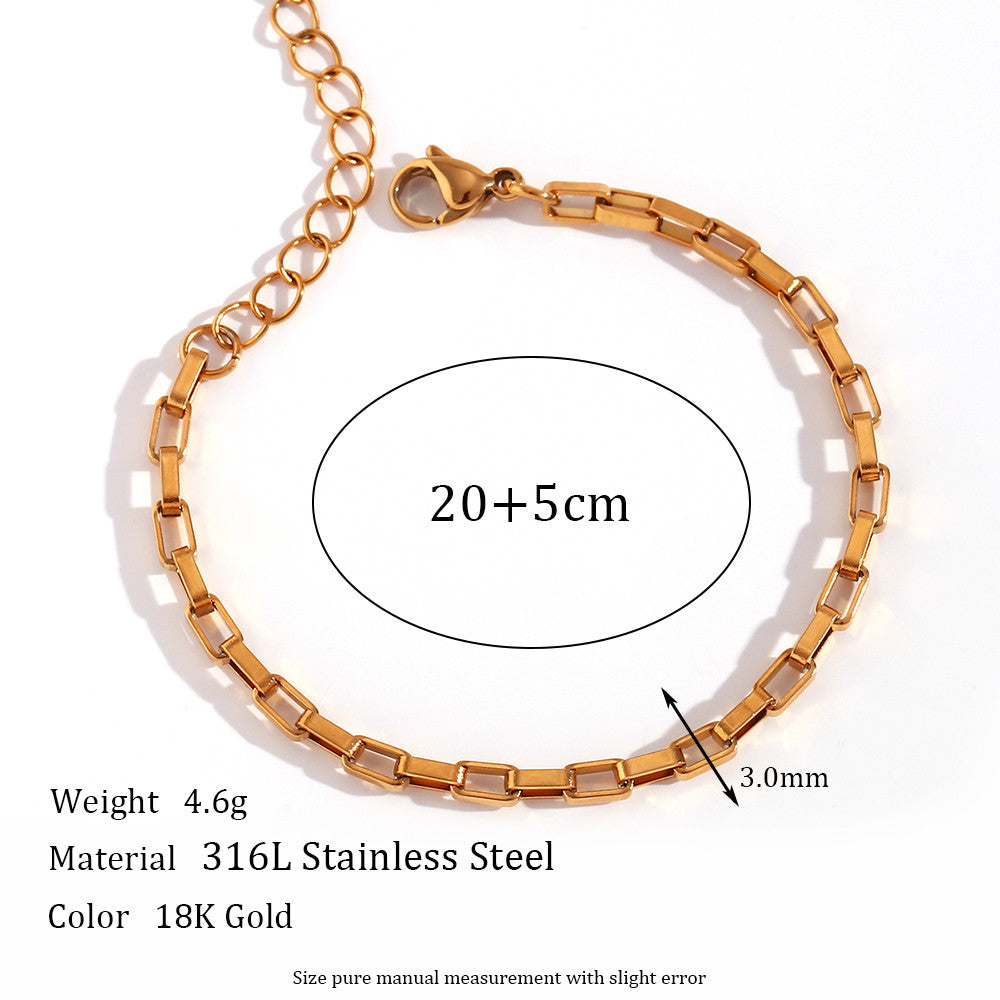 18k Gold Waterproof 3mm Long Box Link Stainless Steel Chain Necklace Bracelet Set