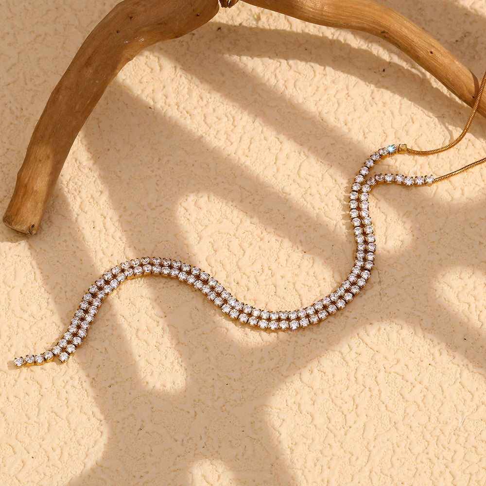 Ladies 18k Gold Stainless Steel Waterproof Snake Chain Y-shaped Zircon Flow Velocity Necklace