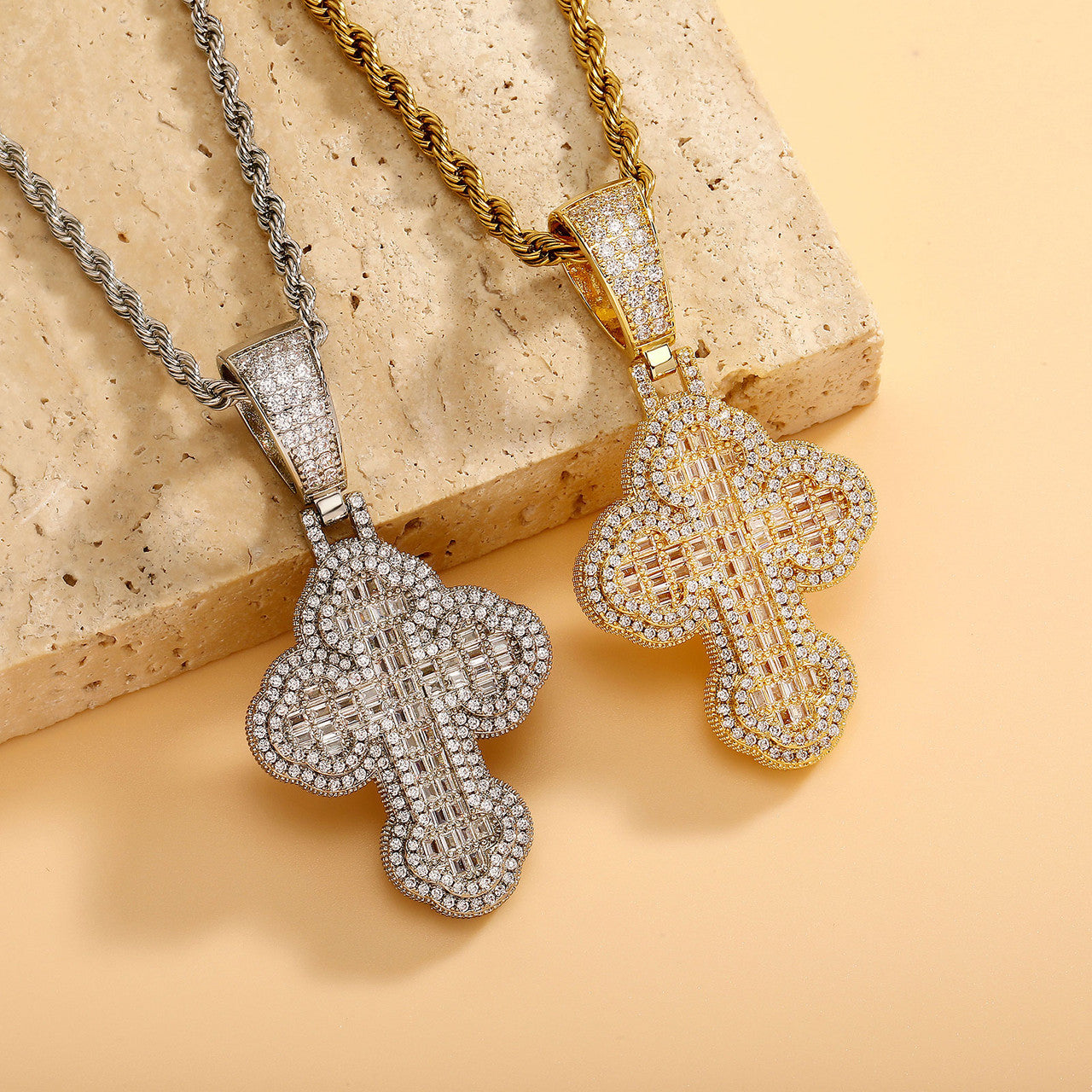 Shattered Ice | Mens Iced Baguette 5A Simulate Diamond Cross Hip Hop Pendant