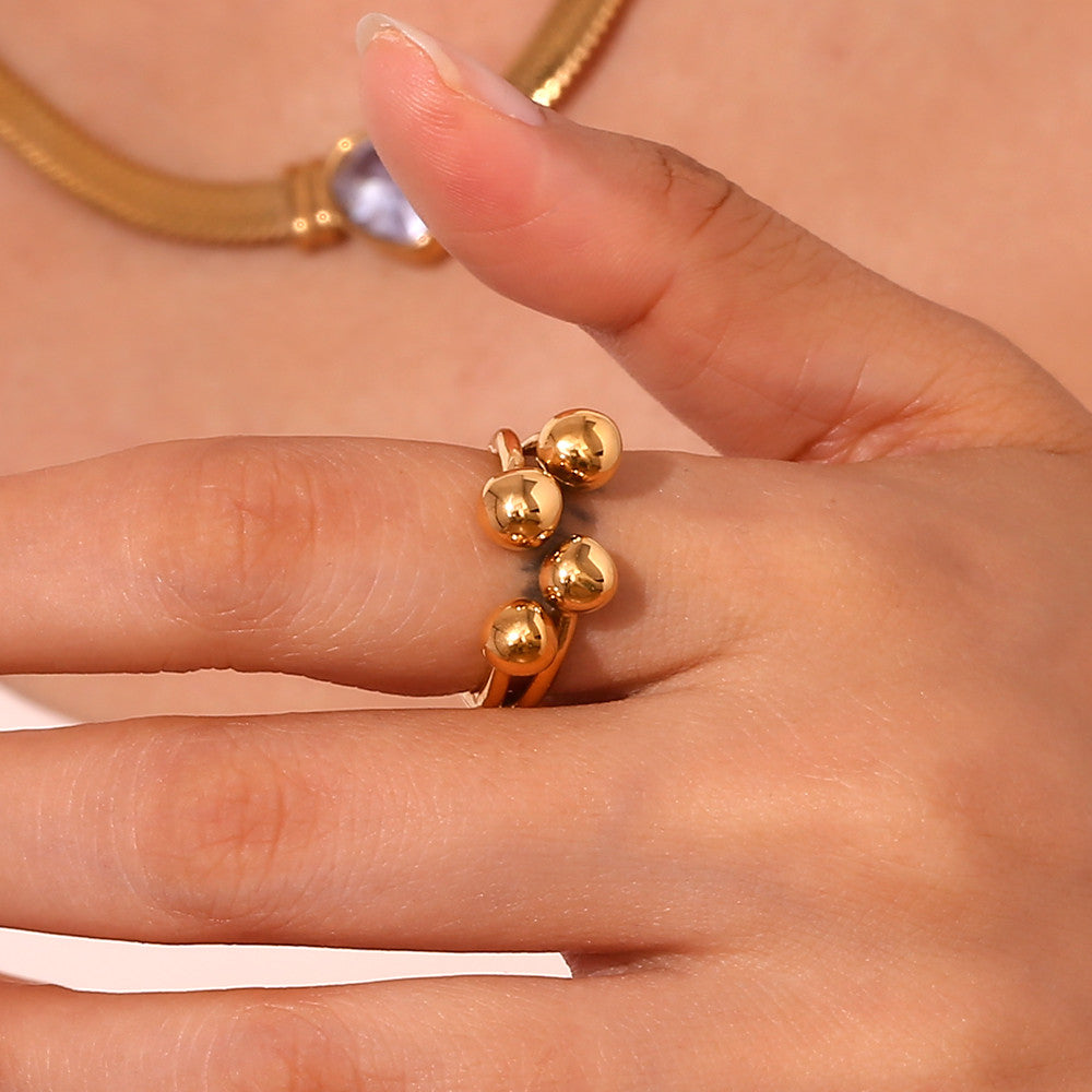 Personality Peach 18k Gold Circular Stainless Steel Water Resistant Tarnish Free Ring