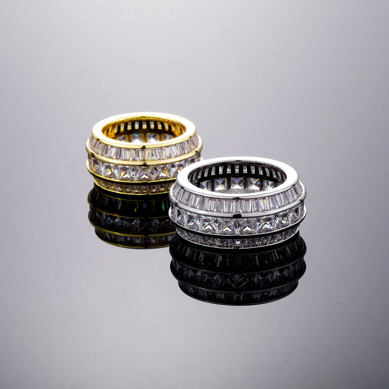 The Thunderdome | VVS Diamond CZ New Full Prong Set Iced Blinged Out Baguette Rings
