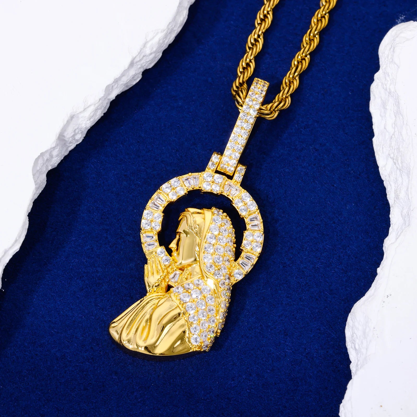 Mary | 925 Sterling Silver Moissanite Diamond Praying Virgin Mary Pendant Necklace