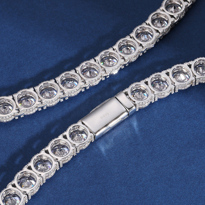 10mm Luxury | All Ice Moissanite Diamond Solid Sterling Silver Tennis Chain Necklace