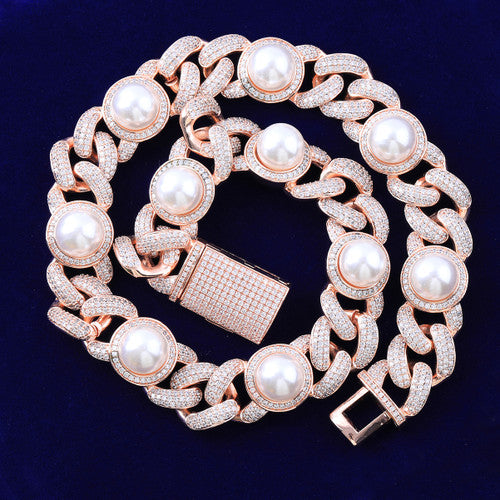 The  Cuban Pearl | Hip Hop 24k 925 Silver Rose Gold Designer Chain Necklace