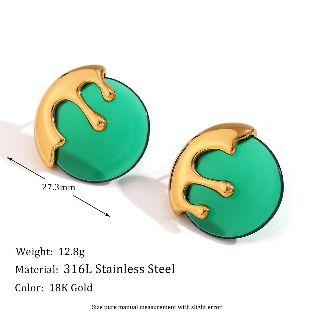 18k Gold Stainless Steel Waterproof Oval Cactus Small Hedgehog Whirlwind Earrings