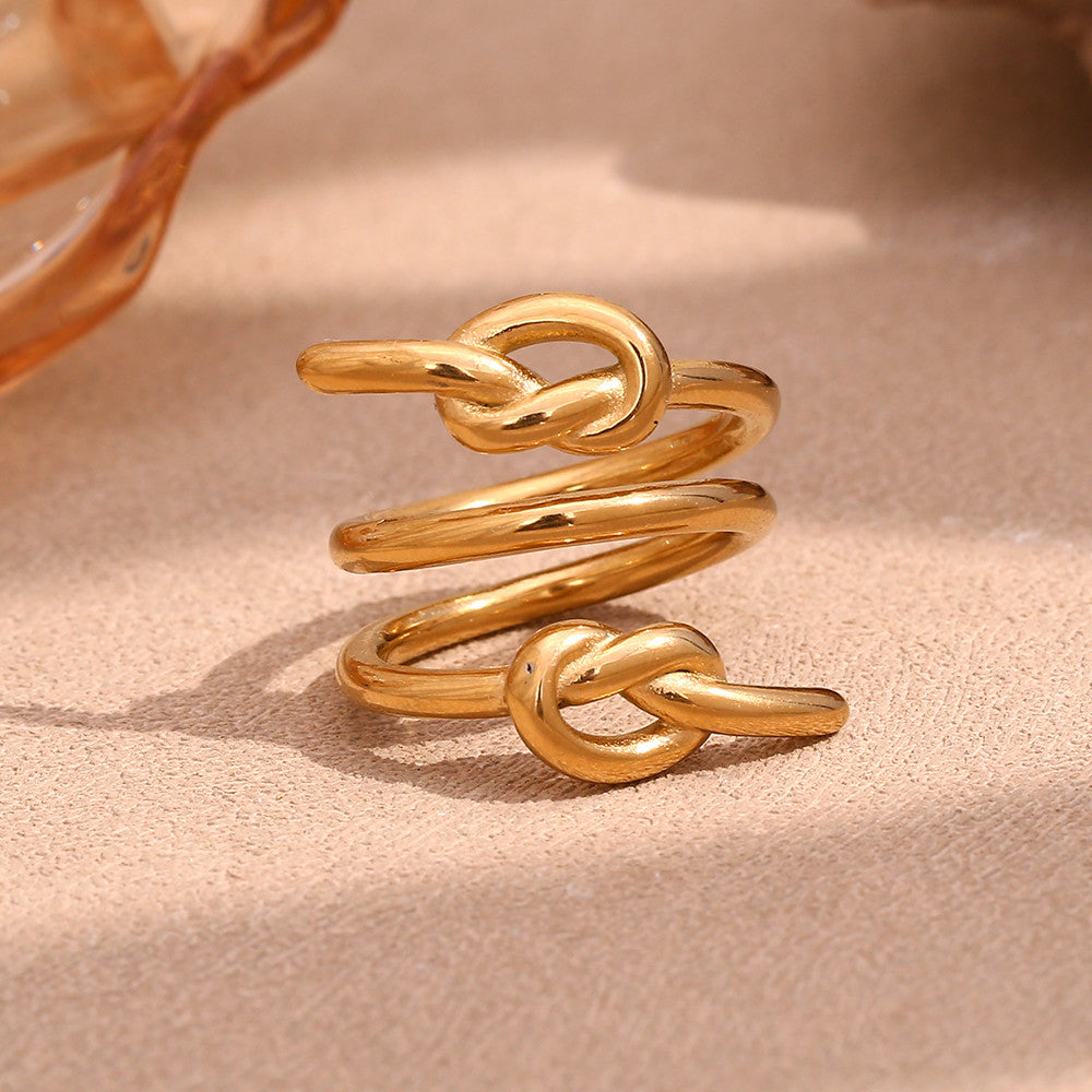 Ladies 18k Gold Stainless Steel Waterproof Three Layers Knot High Fashion Rings